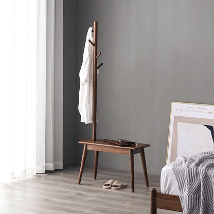 Alfie Solid Wood Coat Rack with Shoe Stool
