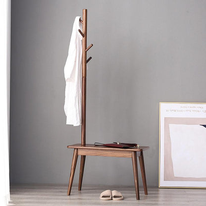 Alfie Solid Wood Coat Rack with Shoe Stool